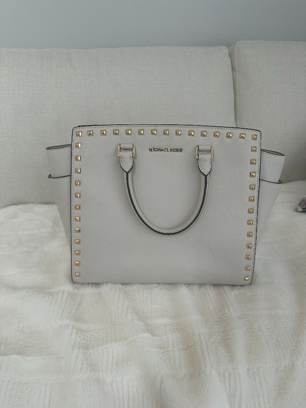 Michael Kores Ivory Studded Tote Bag